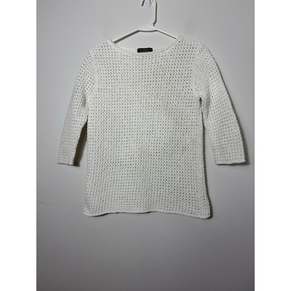Lauren Ralph Lauren Sweaters - Lauren Ralph Lauren Hand Knit Sweater Sz M Cotton Crochet Minimalist 3/4 Sleeve